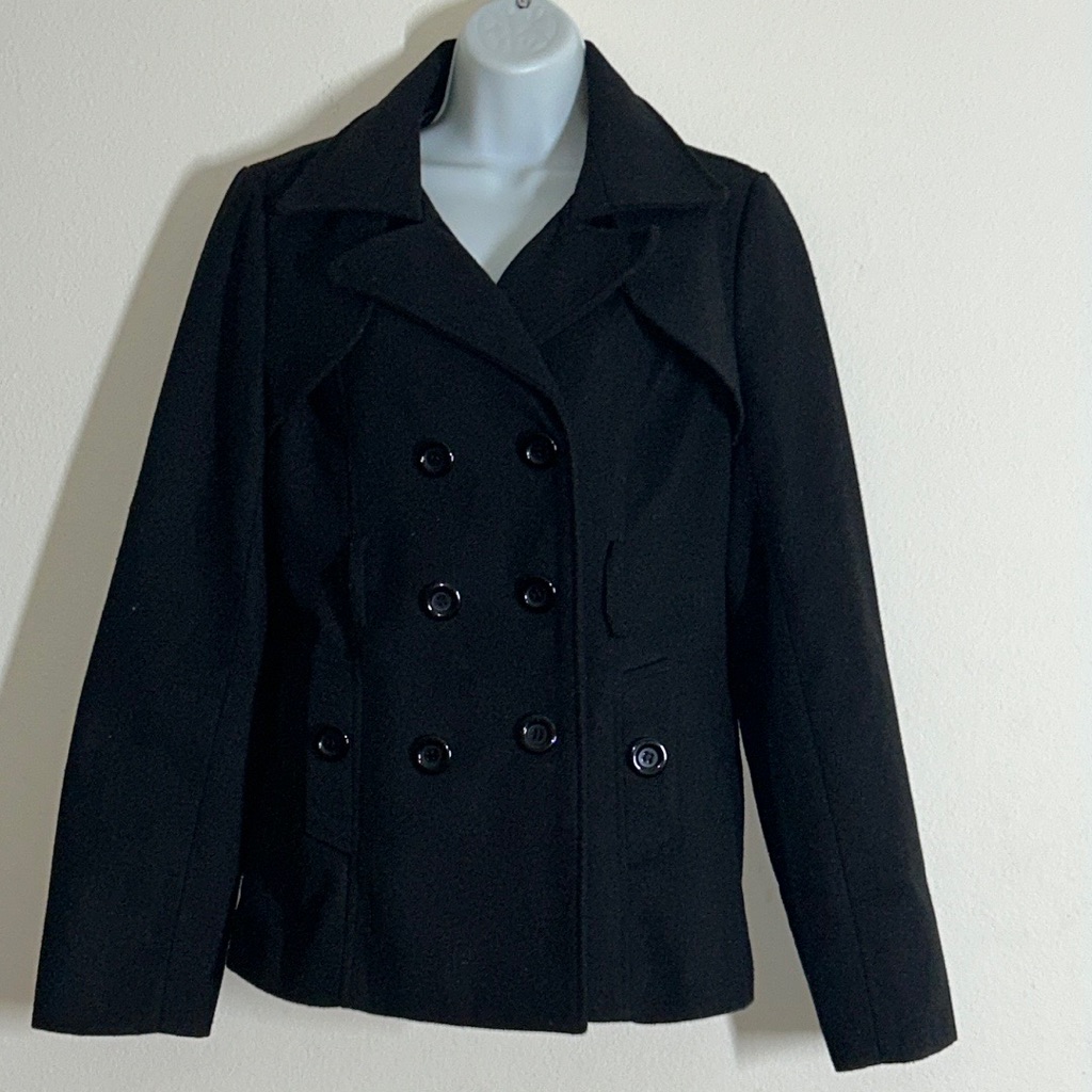 Ambiance Pea Coat Black Lightweight Lined With Pockets